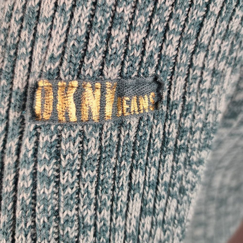 DKNY Jeans Women's Sweater SZ M Hooded 1/2 Zip Pullover Knit  Green Bell Sleeve - Picture 4 of 12